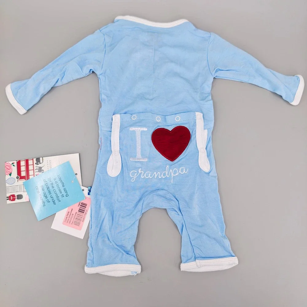 Kickee Pants Preemie I Love Grandpa Holiday Applique Coverall Pond Blue NWT